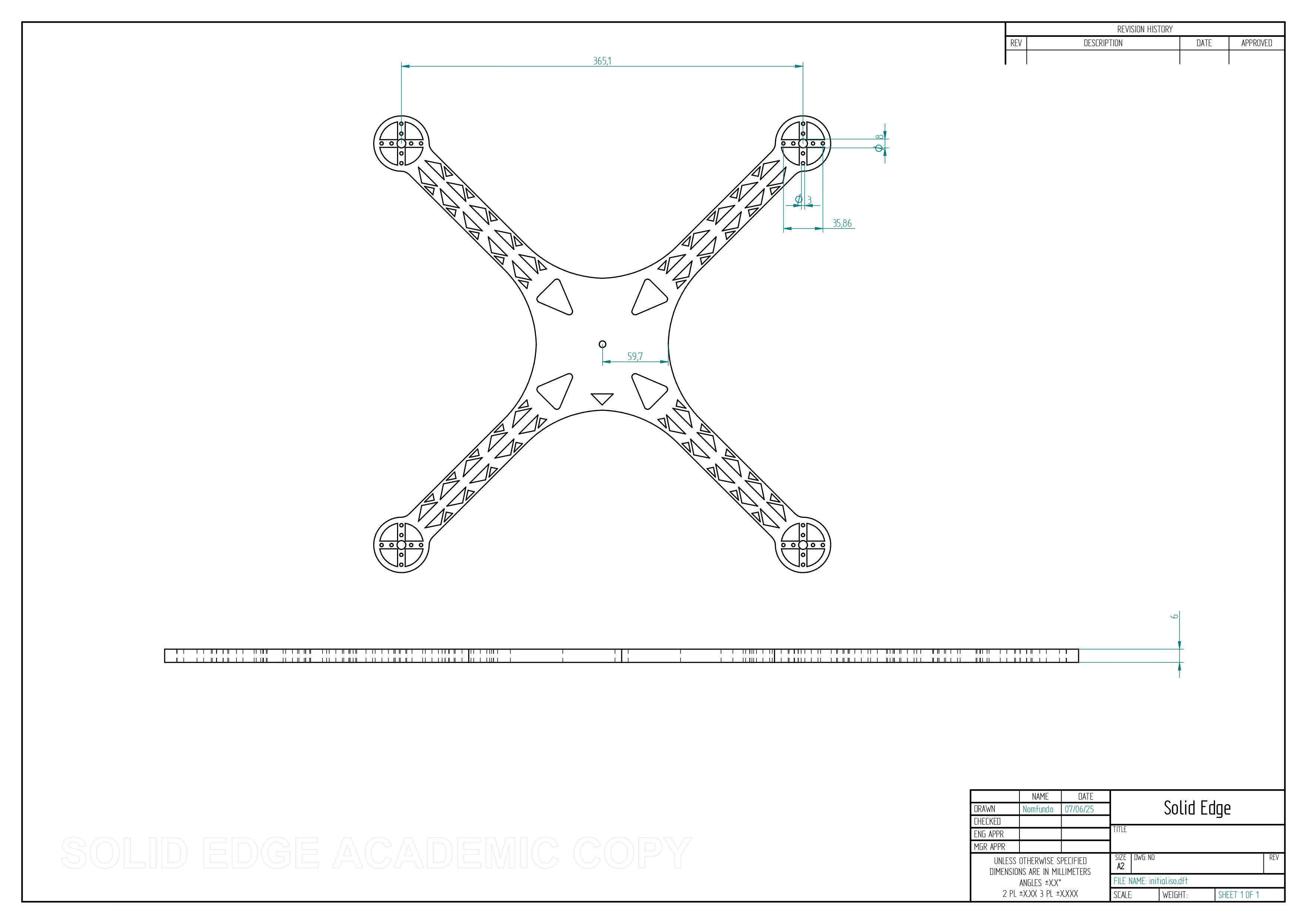 Initial isometric drawing of drone frame